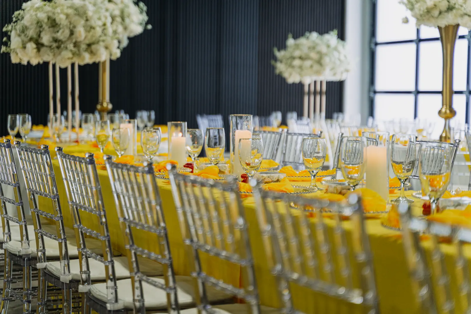 Wedding decor and tablescape at Copacabana Hall — Navigation Blvd Houston TX