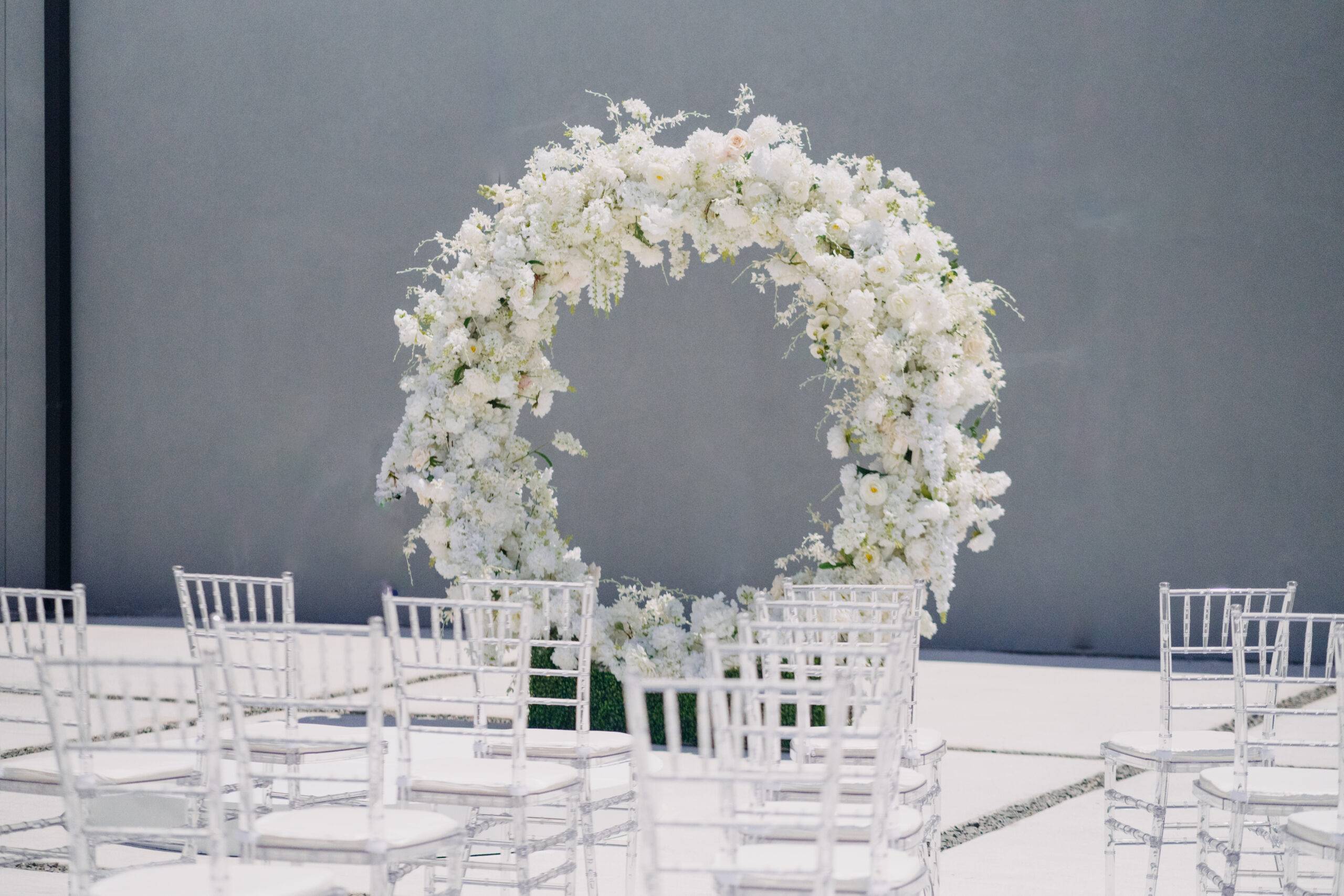 Floral wedding arch at Copacabana Hall